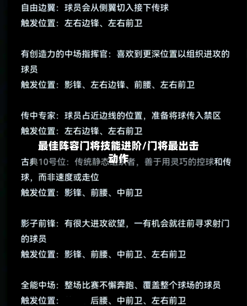 最佳阵容门将技能进阶/门将最出击动作